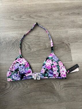 Victoria's Secret Black Floral Rhinestone VS Triangle Bikini Top